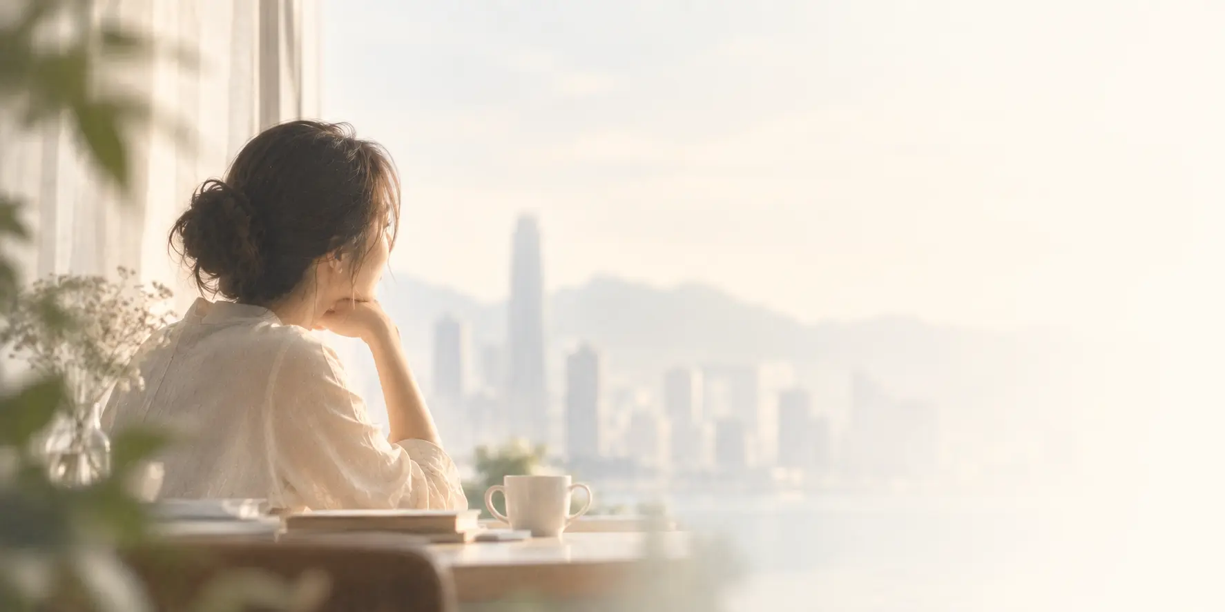 女子在窗邊休息