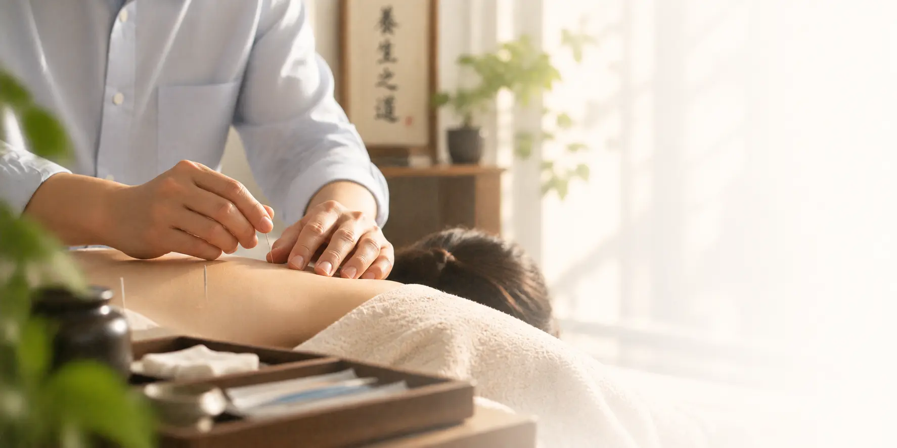 中醫師為俯臥患者進行針灸